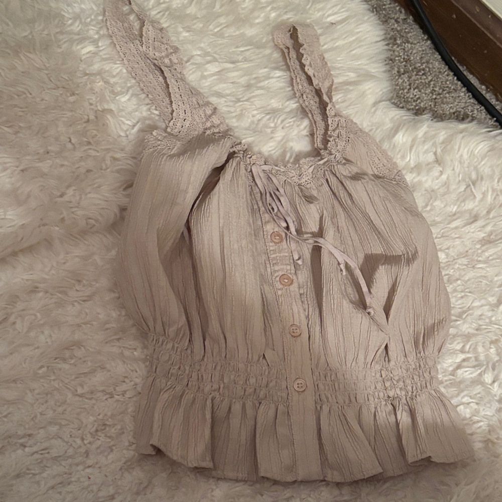 Tan lace trimmed top